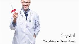  Presentation with certificate - Audience pleasing PPT theme consisting of doctor man holding degree certificate backdrop and a  colored foreground