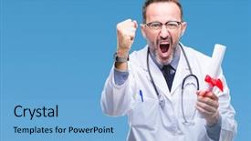  Presentation with certificate - Slides enhanced with doctor man holding degree certificate background and a  colored foreground