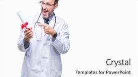  Presentation with certificate - Amazing PPT theme having doctor man holding degree certificate backdrop and a white colored foreground