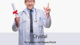  Presentation with happy sad face man - Presentation with doctor man holding degree paper background and a  colored foreground