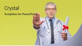  Presentation with defense - Slide set featuring doctor man holding degree paper background and a yellow colored foreground