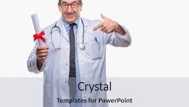  Presentation with doctor asian obese - Beautiful PPT layouts featuring doctor man holding degree paper backdrop and a light blue colored foreground