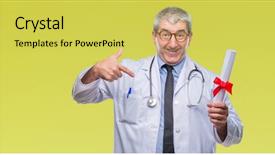  Presentation with ethical doctor - Colorful PPT theme enhanced with doctor man holding degree paper backdrop and a yellow colored foreground