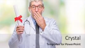  Presentation with scan paper - Cool new slide deck with doctor man holding degree paper backdrop and a light blue colored foreground