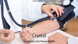  Presentation with patient care - Presentation design with doctor man measuring patient blood background and a lemonade colored foreground