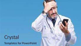  Presentation with shame - Presentation theme enhanced with doctor man texting using smartphone background and a light blue colored foreground