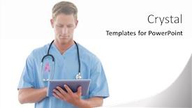  Presentation with breast cancer awareness - Presentation theme having doctor man with breast cancer awareness ribbon background and a white colored foreground