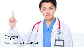  Presentation with finger point - Amazing PPT theme having doctor man with finger point up backdrop and a light blue colored foreground