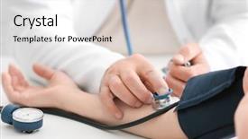  Presentation with blood pressure - Presentation theme featuring doctor measuring blood pressure background and a light gray colored foreground