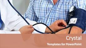  Presentation with blood pressure - Presentation theme having doctor measuring blood pressure background and a coral colored foreground