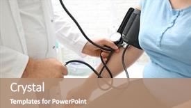  Presentation with blood - Beautiful presentation theme featuring doctor measuring blood pressure backdrop and a coral colored foreground