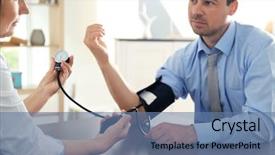  Presentation with blood pressure - Colorful slide deck enhanced with doctor measuring man blood pressure backdrop and a ocean colored foreground