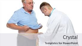  Presentation with obese - Slide deck having doctor measuring obese man waist background and a light gray colored foreground