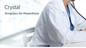  Presentation with blood pressure - PPT theme featuring doctor measuring patient blood pressure background and a cool aqua colored foreground