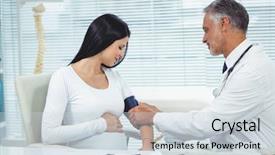  Presentation with measuring blood pressure in haitian - Presentation design featuring doctor measuring pressure of pregnant woman at clinic background and a lemonade colored foreground