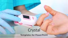  Presentation with oxygen - Slide set featuring doctor measuring pulse rate background and a coral colored foreground