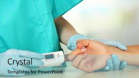  Presentation with pulse - PPT theme with doctor measuring pulse rate background and a light blue colored foreground