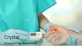  Presentation with pulse - Amazing presentation theme having doctor measuring pulse rate backdrop and a light blue colored foreground