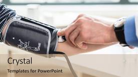  Presentation with blood pressure - Amazing slides having doctor measuring the blood backdrop and a coral colored foreground