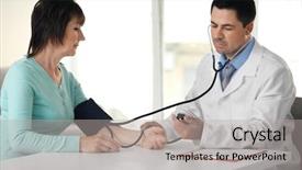  Presentation with blood pressure - PPT layouts enhanced with doctor measuring woman blood pressure background and a light gray colored foreground