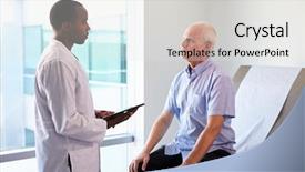  Presentation with meeting a doctor - Slide deck consisting of doctor meeting with mature male background and a light gray colored foreground