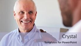  Presentation with general meeting - Beautiful PPT theme featuring doctor meeting with mature male backdrop and a light blue colored foreground