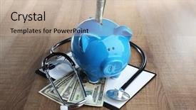  Presentation with clipboard stethoscope - Beautiful PPT layouts featuring doctor money - piggy bank with stethoscope backdrop and a mint green colored foreground