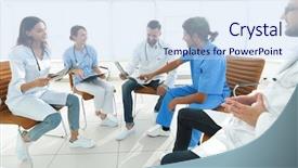  Presentation with staff - Presentation design featuring doctor nurse - medical staff discussing x-ray background and a light blue colored foreground