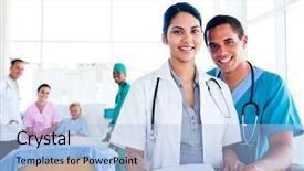  Presentation with nurse team - PPT theme consisting of doctor nurse - portrait of a united medical background and a light blue colored foreground