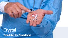  Presentation with pain relief - Audience pleasing theme consisting of ibuprofen - doctor offering pain relief backdrop and a teal colored foreground