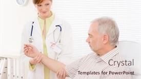  Presentation with physician - Slide deck featuring doctor office - portrait female physician examine senior patient background and a lemonade colored foreground