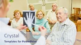  Presentation with seniors - Presentation design featuring doctor-on-an-information-evening background and a sky blue colored foreground