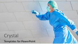  Presentation with emergency - Colorful slide set enhanced with doctor-on-standby-with-protective backdrop and a light gray colored foreground