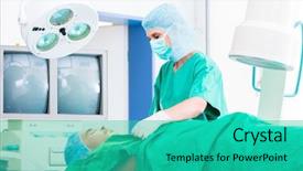  Presentation with orthopedic surgery - Presentation theme having orthopedic surgeon doctor operating patient background and a teal colored foreground