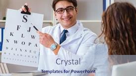  Presentation with eye doctor - Presentation design consisting of doctor-optician-with-letter-chart background and a sky blue colored foreground