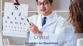  Presentation with glasses blurry eye chart - Slide deck with doctor-optician-with-letter-chart background and a sky blue colored foreground