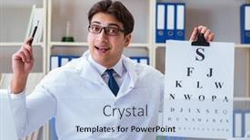  Presentation with eye doctor - PPT layouts enhanced with doctor-optician-with-letter-chart background and a light blue colored foreground