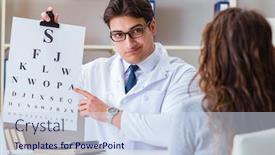  Presentation with eye doctor - Cool new PPT theme with doctor-optician-with-letter-chart backdrop and a sky blue colored foreground