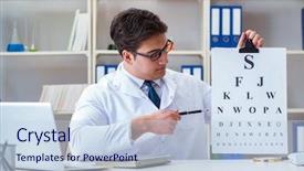  Presentation with eye doctor - Presentation theme enhanced with doctor optician with letter chart background and a  colored foreground