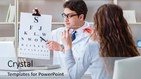  Presentation with eye doctor - Beautiful presentation featuring blurry vision - doctor optician with letter chart backdrop and a  colored foreground