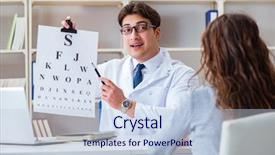  Presentation with glasses blurry eye chart - Colorful PPT theme enhanced with doctor optician with letter chart backdrop and a  colored foreground