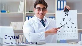  Presentation with eye doctor - Slide set featuring doctor optician with letter chart background and a  colored foreground