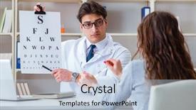  Presentation with eye doctor - Presentation theme with blurry vision - doctor optician with letter chart background and a light blue colored foreground