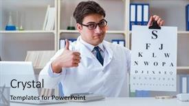 Presentation with eye doctor - Beautiful presentation theme featuring blurry vision - doctor optician with letter chart backdrop and a light blue colored foreground