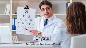  Presentation with eye doctor - Colorful PPT theme enhanced with blurry vision - doctor optician with letter chart backdrop and a light blue colored foreground