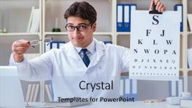  Presentation with black eye doctor - Presentation having doctor optician with letter chart background and a  colored foreground