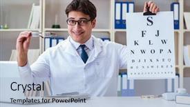  Presentation with eye doctor - PPT layouts having doctor optician with letter chart background and a  colored foreground
