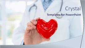  Presentation with cardiologist - Amazing PPT theme having doctor-or-cardiologist-holding-heart backdrop and a sky blue colored foreground