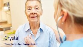  Presentation with elderly home - Colorful PPT theme enhanced with doctor or nurse listens backdrop and a sky blue colored foreground