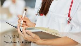  Presentation with teamwork nurse doctor - Beautiful presentation design featuring doctor-or-nurse-notes-appointments backdrop and a coral colored foreground